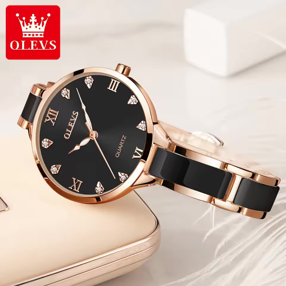OLEVS 5872 Woman's Watch Fashion Elegant Quartz Movement Watch For Women Ceramic Steel Strap Waterproof Ladies Clock Reloj